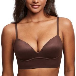 DOBREVA BH Vrouwen Zonder Riemen Push Up T Shirt Bras Gewatteerde Bustier Zachte Naadloze Hazelnoot 90D