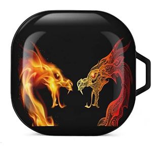 Two Dragon Heads in Fire Earbuds Case Compatibel met Samsung Hard Shell Beschermhoes Zwart-stijl