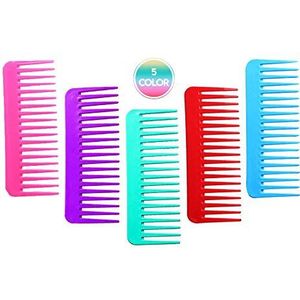 QITIMIR Kleurrijke Grote Brede Tand Kammen, Haarkammen Set 5 Kleuren in Pack, Haarkammen Voor Vrouwen en Mannen en Kinderen, Groot Haar Ontwarren Kam Shampoo Kam