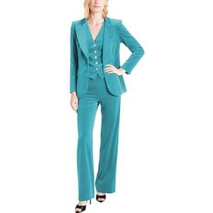 Fluwelen pak voor dames, 3-delige outfit, Nothed Revers, Vlevet, warme blazer en broek, pak set, vrijetijdskleding jas, Turkoois, XS