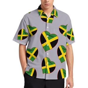 Jamaica vlag hart zomer heren shirts casual korte mouw button down blouse strand top met zak XL