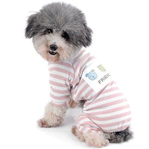 Ranphy Kleine hond streep pyjama winter comfortabel katoen huisdier kleding puppy outfit kat kleding doggy pyjama pyjama shirt yorkie jumpsuit jongens voor zomer herfst roze maat XL