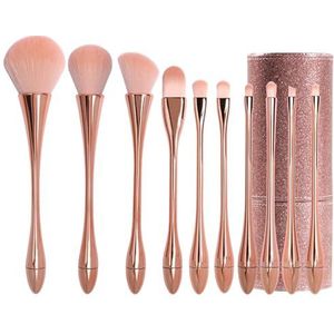 Een volledige set van 10 roze kwasten voor beautytools