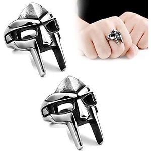 HZXY Mf Doom Maskerring, 2 stuks Doom Masker Gladiator Style Ring, farao Maskerringen, Punk Retro RVS Ring, Nordic Pagan Zilver Metalen Ringen (11)