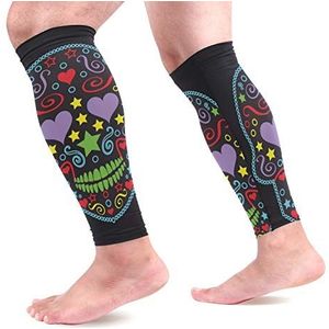 EZIOLY Suiker Skull Sport Kalf Compressie Mouwen Been Compressie Sokken Kalf Guard voor hardlopen, Fietsen, Moederschap, Reizen, Verpleegkundigen
