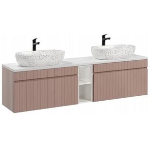 Muebles Slavic Badkamerkast Opknoping 2 Wastafels Aanrecht Laden Planken Roze 180 cm, moderne badkamer meubel unit