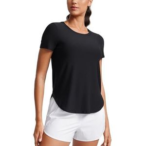 CRZ YOGA Cloudweight workouttops voor dames, lichtgewicht sportshirts met korte mouwen, T-shirts met zijsplit voor hardlopen in de sportschool zwart S