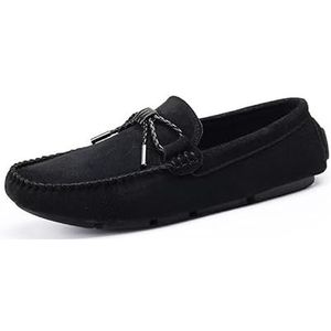 Loafers for heren Suede Vamp Rijden Loafers Mocassins Schoenen Lichtgewicht Flexibel Antislip Schoolfeest Instappers (Color : Black, Size : 38 EU)