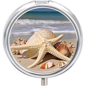Pillendoos voor ronde kleine pillendozen, grote zeesterpillendoosje met 3 compartimenten, pillendoosje met 3 compartimenten, pillendoos met spiegel, schattige pillenorganizer, pillencontainer voor
