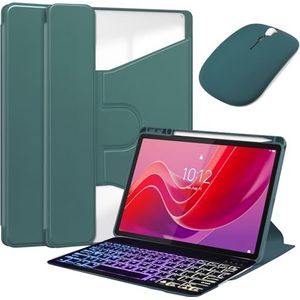 Toetsenbordhoes voor Lenovo Tab M11 11 Inch 2024 TB330FU, 360° Draaibare Behuizing, 7 Kleuren Regenboog Achtergrondverlichting Afneembaar USB-C Toetsenbord Met Muis,Groen
