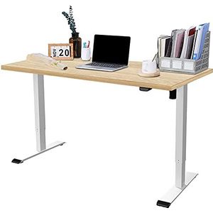 FLEXISPOT EG1-SET Zit Sta Bureau Verstelbaar Bureau Elektrisch Bureau Standing Desk Massief Stalen Frame 2-Traps Met Motor Voor Thuiswerken (160 * 80cm,Wit + Bamboe)