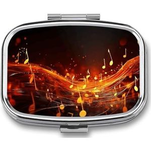Pillendoos met spiegel 2 compartimenten draagbare rode vlam muzieknoot pillenorganisator voor zak of portemonnee reizen medicijnen pillendoosje wekelijkse geneeskunde pillenhouder voor dagelijkse