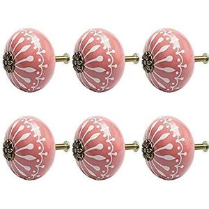 Kastknoppen, ladegrepen, Ronde deurknoppen, 6 stuks lantaarn keramische deurknoppen vintage shabby chic kast lade handgrepen (grijs) / roze (Color : Pink)