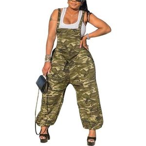 CupitiDU Casual denim harem-jumpsuit voor dames, vintage plus size losse verstelbare bandjes, denim romper met zakken, Camo, XXL