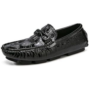 Herenloafers Schoenleer Krokodillenprint Rijdende loafers Antislip Comfortabele flexibele wandel-feestslip-ons (Color : Black, Size : 44.5 EU)