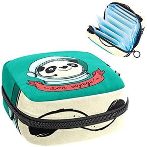 Periode Pouch Draagbare Tampon Opbergtas,Tampon Houder voor Portemonnee Vrouwelijke Product Organizer,Cartoon Panda kosmonaut Groen, Meerkleurig, 4.7x6.6x6.6 in/12x17x17 cm