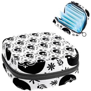 Opbergtas voor maandverband, menstruatiekit tas voor school, menstruatiecup zakje, maandverband organizer, zwarte schedel bloemenpatroon