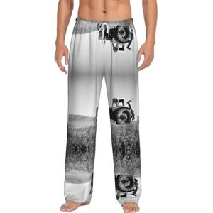 Dexnel Tractor Landbouw Rustige Zachte Pyjama Broek Voor Mannen,Klassieke Slaapbroek Comfortabel, Polyester Pyjama Broek Met Zakken, Wit, S