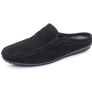 Herenloafers Suede Vamp Geperforeerde Half Penny Loafers Schoenen Antislip Lichtgewicht Bestand Mode Slip-on (Color : Black, Size : 44 EU)
