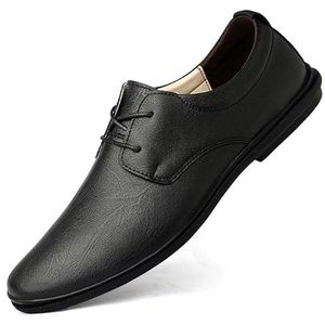 Oxford-schoenen for heren met veters, ronde neus, vegan lederen derbyschoenen, blokhak, antislip rubberen zool, feest(Black,45 EU)