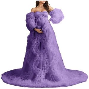 KIYNE Zwangerschapsjurk voor dames, voor fotoshoot, tule lingerie, zwangerschapsjurk voor babyshower, lange bruidsjurk, Wisteria, 32