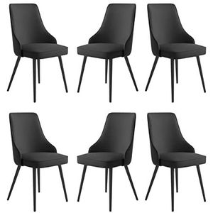 GEIRONV Keuken eetkamerstoelen Set van 6, zwarte benen lounge teller stoelen Pu Lederen waterdichte woonkamer zijstoelen Eetstoelen (Color : Black, Size : Black feet)