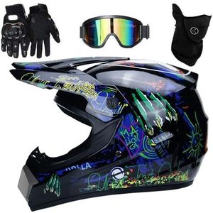 Jeugd en Volwassen Motorcross Helm Met Bril, Handschoenen en Masker - Uniseks Volledige Gezicht MTB Motor ATV Scooter Kruis Bergafwaarts Enduro-races MX Vierling Crossmotor Botsing