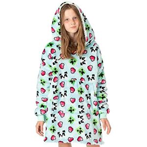 Minecraft Girls Oversized Deken Hoodie Kids Creeper Blue Sherpa Fleece Een maat