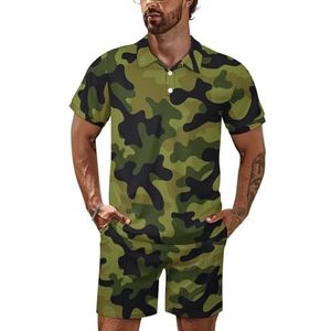 Camouflage Legergroen Poloshirt Set Korte Mouw Trainingspak Set Casual Strand Shirts Shorts Outfit M