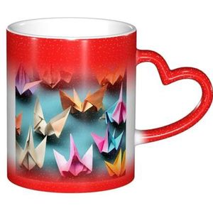 WYCZHY Magische Kleur Veranderende Koffie Thee Cup Warmte Verandering Koffie Origami Papier Kraan Mok 11oz Keramische Kleur Veranderende Cup