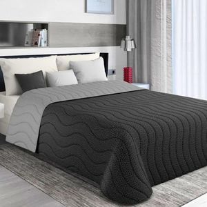 MAXIME MAISON - Sprei 245x265 Ideaal voor Tussenseizoen (100 gr/mq) 100% Extra Zachte Microvezel, Dubbelzijdig Thema Dubbele Kleuring, Made in Italy (Zwart/Grijs)