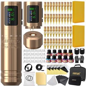 Ambition C1 Tattoo Kit – Draadloze Complete Tattoo Pen Machine voor Beginners, 7 Verstelbare Slagen, Dubbele 1900mAh Accu voor Starters