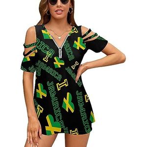 I Love Jamaica Koude Schouder Tops voor Vrouwen Casual Korte Mouw T-shirt V-hals Tees Blouse 3XL