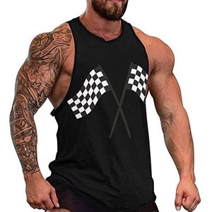 Geruite racevlag heren tanktop grafische mouwloze bodybuilding T-shirts casual strand T-shirt grappige sportschool spier