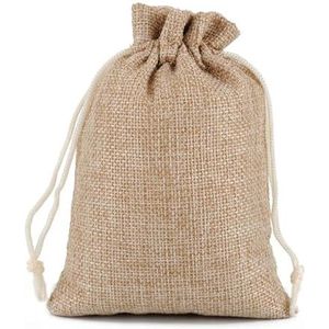 Linnen tassen met trekkoord 10st handgemaakte natuurlijke jute katoen linnen trekkoord geschenkzakken gunst bruiloft kerstcadeau tas sieraden verpakking zakken en zakjes (kleur: kaki, maat: 7 x 9 cm