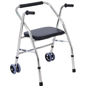 Senioren rollator rollator met wiel en zitting, opvouwbare loophulp, roestvrijstalen badstoel in hoogte verstelbaar in 5 niveaus, spons kussen rollator - eenvoudig te monteren (A) Decoration