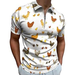 Poloshirt met kippen en kuikens voor heren, casual T-shirts met ritssluiting en kraag, golftops, slim fit