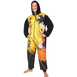Dragon Ball Z Fleece Onesie voor heren met capuchon, comfortabele loungewear - anime-cadeaus voor hem, Zwart/Geel, L