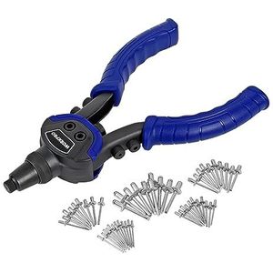 WORKPRO 5-in-1 klinknageltang, blindklinknageltang, klinknagelpistool 250 mm met 5 verwisselbare mondstukken, 2,4 mm-6,4 mm, met 100 klinknagels, geschikt voor staal, roestvrij staal en aluminium