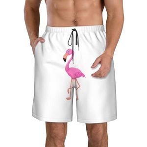 PHTZEZFC Cartoon Flamingo Print Heren Strand Shorts - Zomer Vakantie Strand Shorts Casual Lichtgewicht Trekkoord, Wit, M