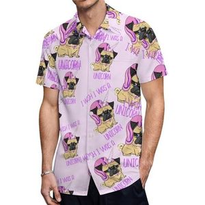 Eenhoorn Pugdog Overhemden met korte mouwen voor heren, casual button-down shirts, zomertops met zak