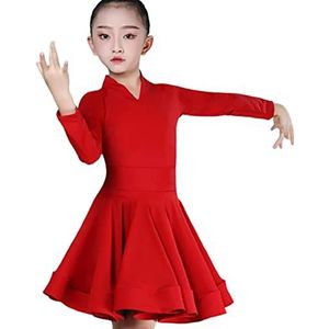 HWBZSZY Meisjes Carnaval Jazz Dancewear Kostuum Kids Moderne Latijnse Ballroom Party Dansen Jurk Lange Mouwen Gymnastiek Leotard Practice Practice Kleding,Rood,3XS