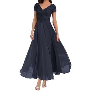 BRIGOW Dames chiffon moeder van de bruid jurk met zakken galajurken cocktailjurk grote maten, marineblauw, 32