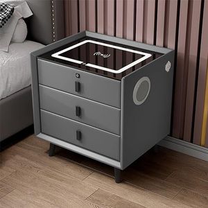 Met vingerafdrukontgrendeling, ingebouwde luidspreker, modern nachtkastje met draadloos opladen, nachtkastje met USB-poort, Type-C-poort, slim sensorlampje aan de onderkant (Color : Gray 2)