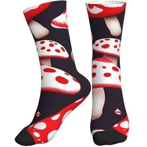 PPHGUT Rood Wit En Paddestoel Print Volwassenen Mid Tube Sokken Ademend Sport Running Gym Training Jogging Activiteiten, 1 zwart, One size
