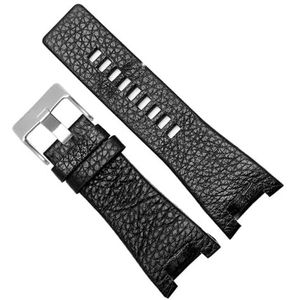 dayeer Lederen horlogeband voor Diesel DZ1216 DZ1273 DZ4246 DZ4247 DZ287 Horlogeband Polsband Armband (Color : A-black-silverbuckle, Size : 32mm)