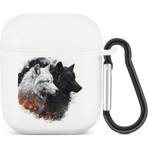 Zwart & Wit Wolf Leuke Case Voor AirPods 2&1 Schokbestendige Beschermende Hoofdtelefoon Gevallen Cover Met Sleutelhanger Voor Mannen Vrouwen