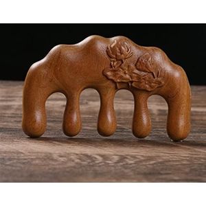 Hoofd meridiaan massage kam groen sandelhout vijf brede tand kam acupunctuur therapie bloedcirculatie antistatisch glad haar 1 stuk (kleur: Lotus groen)