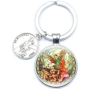 Aartsengel St.Michael Sleutelhanger Bescherm Me Saint Shield Angel Bescherming Metalen Hanger Sleutelhanger Orhodox Amulet Christelijke Sieraden, ZILVER, 1X