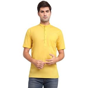 SKAVIJ Mannen Katoen Tuniek Casual Kort Kurta Normale Pasvorm (Geel, Gemiddeld)